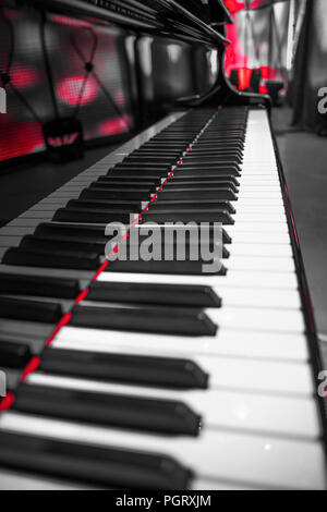 grand piano on the stage before the performance. black and white photography. Stock Photo