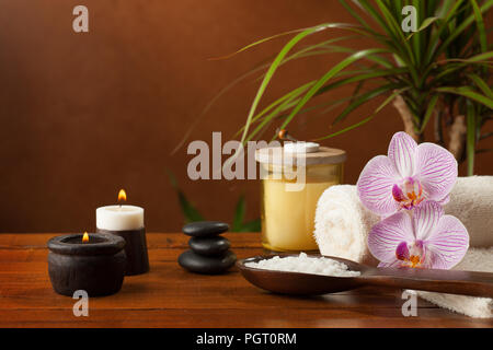 health spa setting on wooden background. Stock Photo