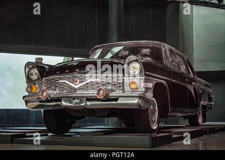 RIGA, LATVIA-APRIL 18, 2018: Soviet car 1972 GAZ 13 Chaika in the Riga Motor Museum. Stock Photo