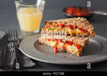 grilled cheese sandwich with avocado and tomato Stock Photo