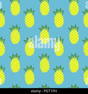 illustration of pineapple on background, vector seamless fashionable blue background Stock Vector