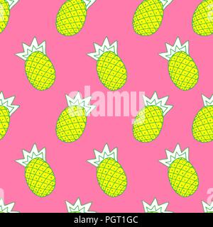illustration of pineapple on pink background. vector seamless fashionable background Stock Vector
