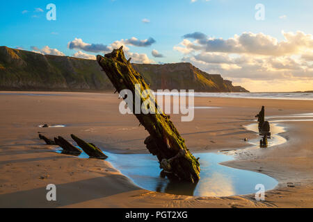 Wreck of Helvetia, Rhossili Bay, Gower, Wales, UK Stock Photo