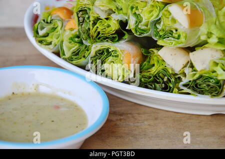 Thai fresh spring roll on dish Stock Photo