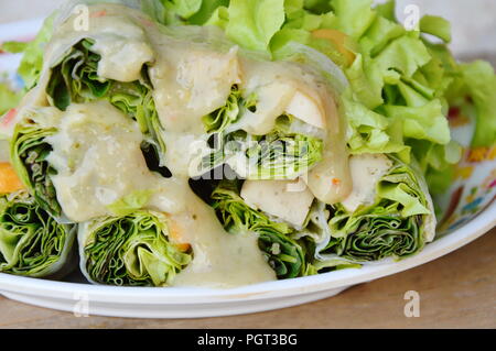 Thai fresh spring roll on dish Stock Photo
