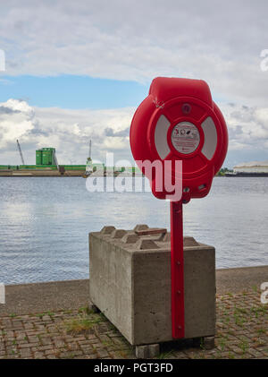 One of the several Dutch Emergency Life Saving Points alongside the Container Quay at Den Haag, near Amsterdam in The Netherlands Stock Photo