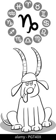 Cartoon Illustration of Funny Dog as Capricorn Zodiac Sign Stock Vector