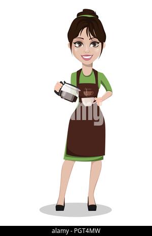 Coffee Shop Waiter - Cute Cartoon Vector Illustration Stock Vector 