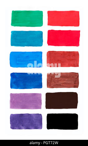 palette of gouache, all the colors of the rainbow colors list of colors squares Stock Photo