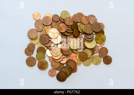 Pile of Euro coins isolated on white background, top-view Stock Photo