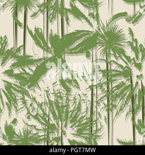 Grunge style seamless pattern with palm trees forest Stock Vector