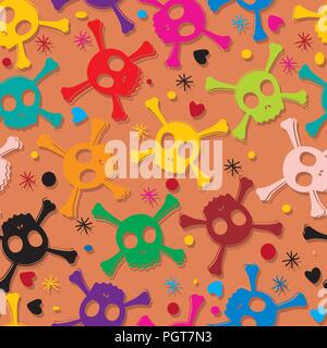 Seamless pattern design with skulls in colors Stock Vector