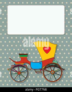 Wedding invitation with horse carriage and calligraphic text and ...