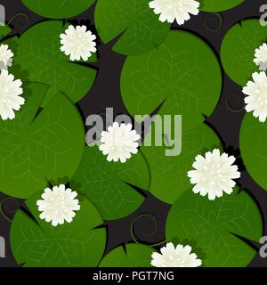 Background with watter lillies, seamless pattern design Stock Vector