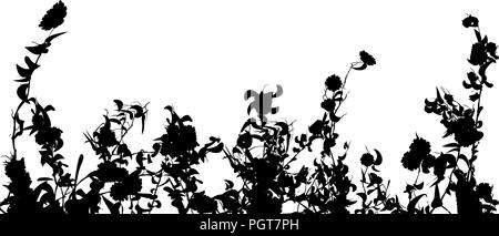 Flowers, leaves and grass silhouettes backgrounds Stock Vector