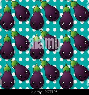 Happy eggplant seamless pattern design Stock Vector