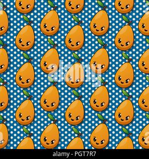 Happy pear seamless pattern cartoon Stock Vector