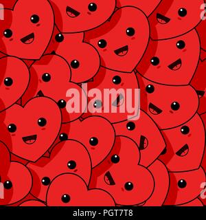 Smiling red hearts seamless pattern Stock Vector