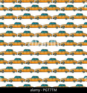 Cartoon style yellow cab seamless pattern Stock Vector