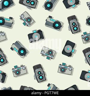Seamless wallpaper pattern with sketchy vintage camera Stock Vector