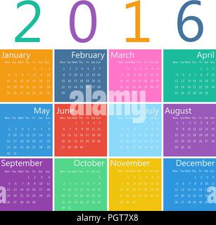 Flat style design of calendar for 2016 Stock Vector