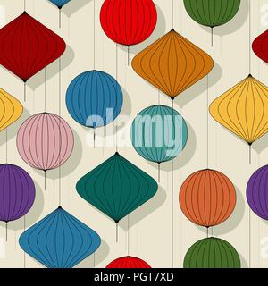 Chines paper lanterns repeating pattern Stock Vector