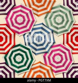 Crowded beach perfect pattern with colored sun umbrellas Stock Vector