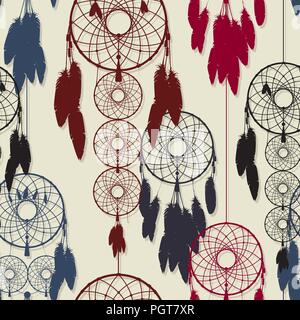 Endless pattern design of dreamcatchers in colors Stock Vector