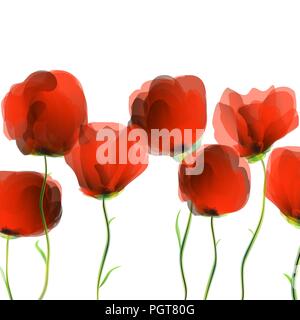 Red poppies row, abstract art illustration Stock Vector