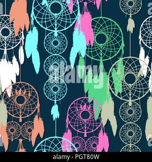Seamless pattern design of dreamcatchers in colors Stock Vector