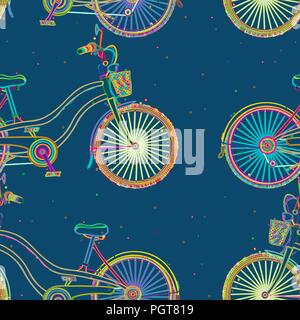 Whimsical pattern design of colored bicycles Stock Vector