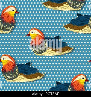 Little mandarin duck seamless pattern design Stock Vector