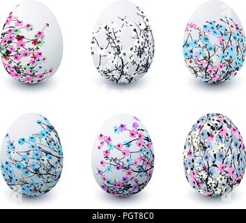 Set of isolated Easter eggs painted with flowers in colors Stock Vector