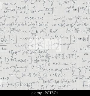 Square mathematical  paper with equation and formula. Seamless pattern design Stock Vector