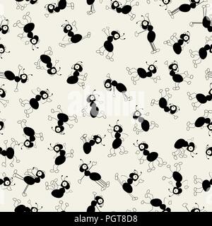 Cartoon ants characters dancing, seamless pattern design Stock Vector