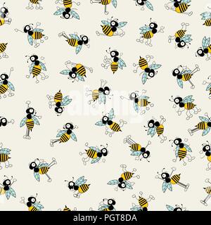 Vintage seamless pattern design with cartoon bees for design fabric,backgrounds, package, wrapping paper, covers, fashion Stock Vector
