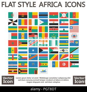 Flat style icons with Africa flag collection Stock Vector