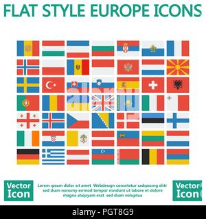 Flat style icons with Europe flag collection Stock Vector