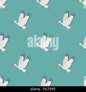 Seamless wallpaper pattern with flying storks Stock Vector