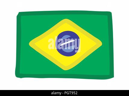 Freehand colorful illustration of a brazilian flag isolated on white background Stock Vector