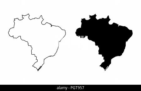 Simplified maps of the Brazil. Black and white outlines. Stock Vector