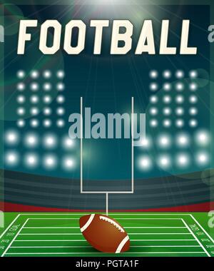 American football background illuminated by floodlights. Vector EPS10 illustration. Stock Vector