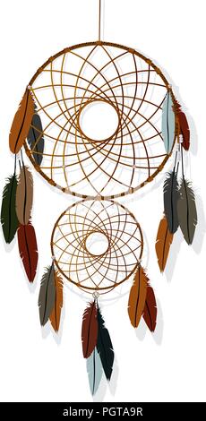 Native American-Indian dream catcher against white background Stock Vector