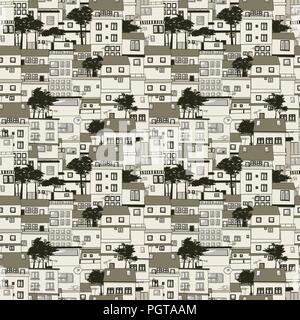 Old houses seamless texture pattern Stock Vector