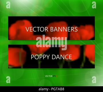 Vibrant  horizontal banners for we design with poppy flowers, vector illustration Stock Vector