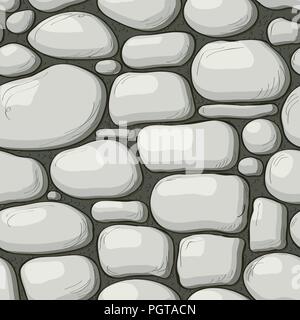 Cartoon style stone wall texture, web page background. Vector seamless pattern Stock Vector