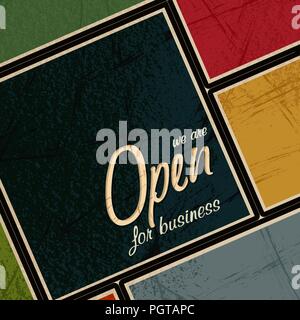 Open for business retro style card Stock Vector