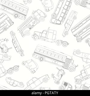 Seamless pattern with hand drawn doodle cars Stock Vector