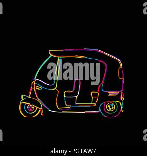 Funky tuk tuk, rickshaw icon isolated on black Stock Vector