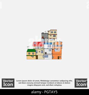 Flat style icon with favela houses symbol Stock Vector